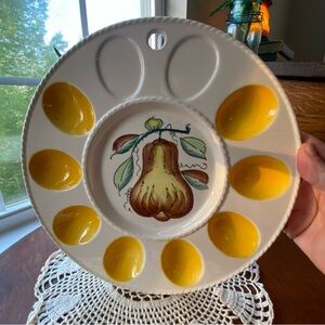 Vintage Mid-century Pear Egg Plate with Yellow Accents EUC